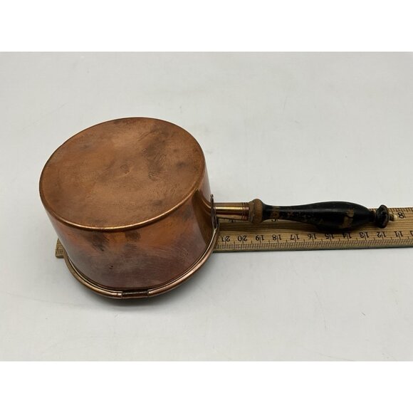 Antique Swedish Copper Ware Cooking Pot with Lid 8 inches Long x 2 Inches High - Picture 9 of 12